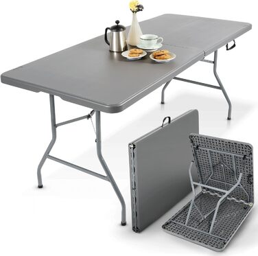 Складаний садовий стіл Arebos Buffettisch 182x74x74 см, антрацит | для 8 осіб | з ручкою для перенесення | для саду, тераси, балкону