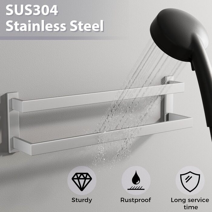 Тримач для рушників SAYAYO: настінна полиця для рушників на 3 секції, 64 см, нержавіюча сталь, для ванної кімнати та кухні