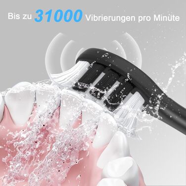 Електрична зубна щітка для дорослих з акумулятором 240 днів, 8 насадок, 3 режими, таймер 2 хв, IPX7 водонепроникна, чорна