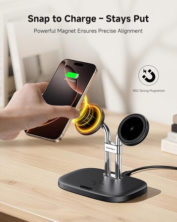 Бездротова зарядка SwanScout для iPhone 17/Air, AirPods Pro 3/2, 2 телефони, чорний