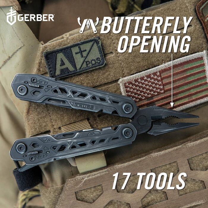 Gerber Multi-Tool with Nylon Sheath and 17 Functions, Truss Multi-Tool, Black, 30-001780
