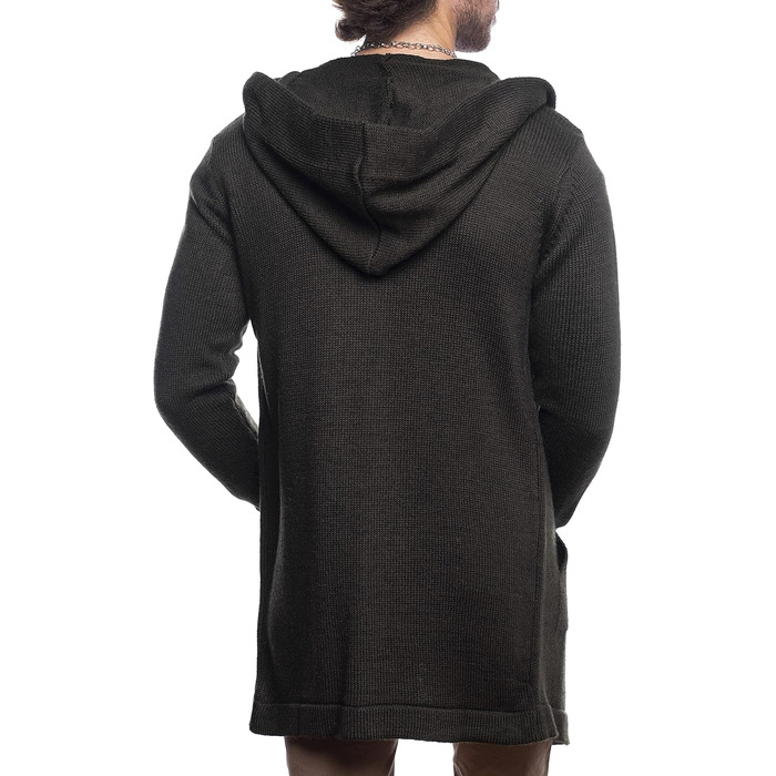 Чоловічий кардиган Carisma з капюшоном, довгий, з боковими кишенями. Зручний кардиган для чоловіків, модель 7601 (L, Хакі)