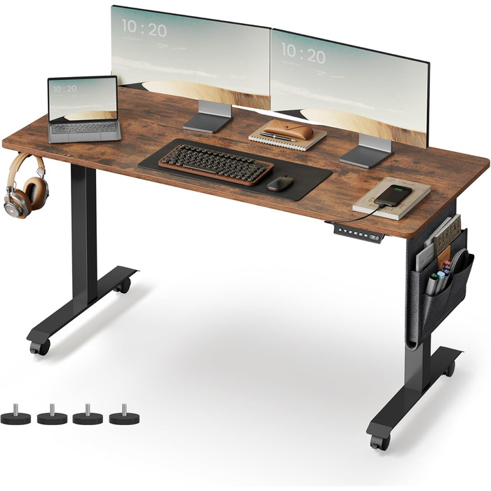 VASAGLE Electric Height Adjustable Desk, 60 x 120 x (72-120) cm, Memory Function, Wood & Steel Frame, Vintage Brown