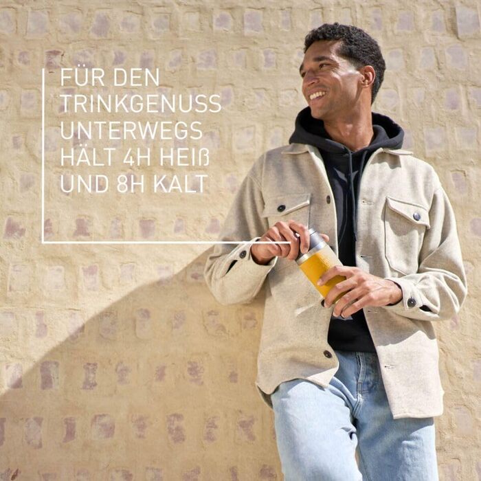 Термокружка Emsa N20202 Travel Mug Classic, 0.36 л, нержавіюча сталь, ізоляція 4г/8г, герметична, для подорожей, з широким отвором, колір: гірчичний