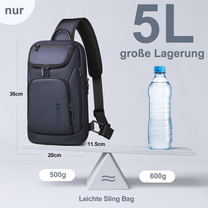 Чоловіча сумка-слінг через плече hk Crossbody, водовідштовхуюча нагрудна сумка з відділенням для планшета iPad 11.3