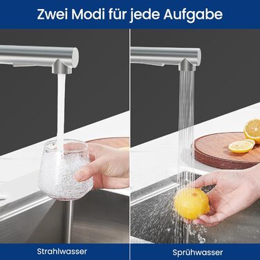 Кран кухонний висувний CECIPA, 360° поворотний, чорний, з витяжним виливом, міцний, без витоків, проста установка, з домішувачем для раковини (щіткова поверхня & чорний колір)