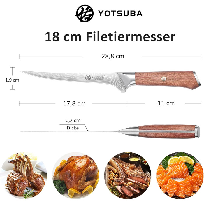 Японський кухонний ніж YOTSUBA 22 см - професійний шеф-ніж з високоякісної нержавіючої сталі з ергономічною ручкою, 18 см ніж для філетування
