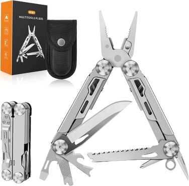 Мультитул 14 в 1 з нержавіючої сталі з кейсом: плоскогубці, ніж, пилка, викрутки для чоловіків. Ідеальний для кемпінгу, ремонту та подорожей