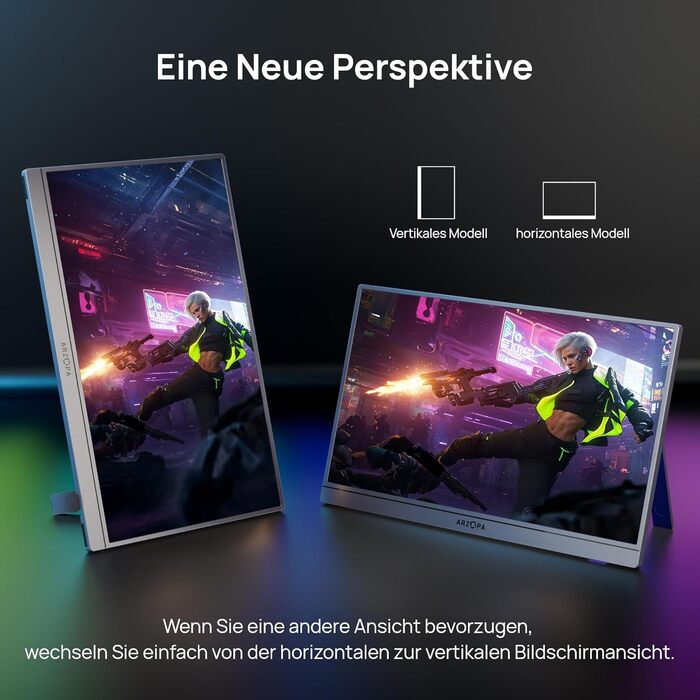 Портативний монітор ARZOPA 16.1' 2.5K 180Hz (2560x1440) HDR10, Space Grey (Z3FC/180HZ)