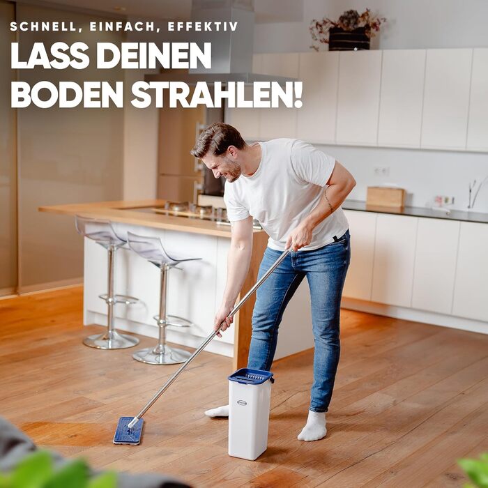 Набір для миття підлоги Formosa 2 з відром з двома відсіками | Плоский моп 360° з мікрофіброю | Віджим без рук + 2 змінні насадки