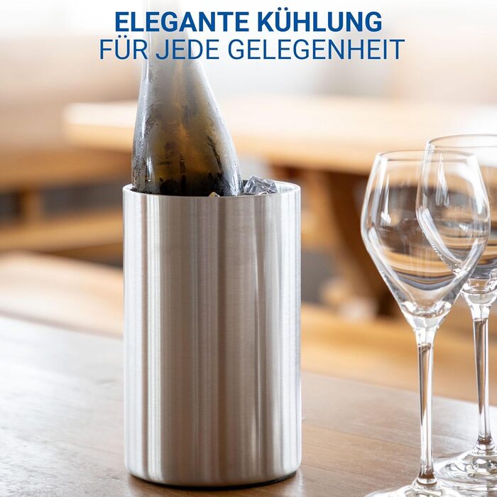 Охолоджувач для пляшок 'Chill' - двостінний сталевий охолоджувач для вина, шампанського, пива - подарунок для любителів вина, 2 шт., сріблястий