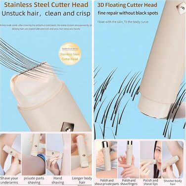 Електричний жіночий тример для тіла 2-в-1, IPX8, для бікіні-зони, обличчя та тіла, водонепроникний, для чутливої шкіри (білий)