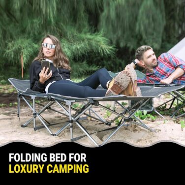 Розкладне ліжко для кемпінгу KingCamp - легке, портативне, з кишенею, 190x67 см, чорно-сірий годинниковий візерунок