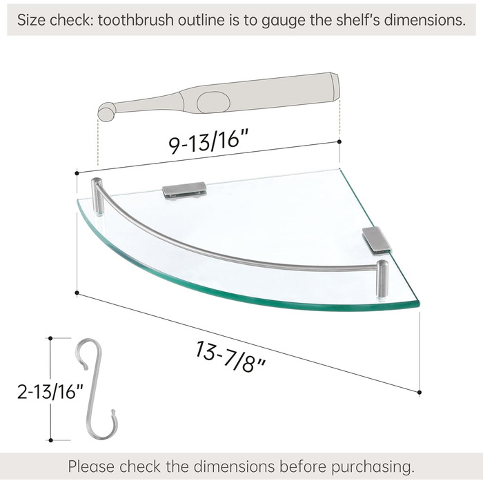 Скляна поличка для душу/ванної кімнати KES - настінна скляна поличка з нержавіючої сталі SUS304, BGS101A--P