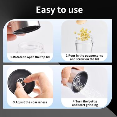 Мельниця для солі та перцю 2-в-1 Cyiecw, ручна, з регульованою керамічною млиночкою, з можливістю поповнення, нержавіюча сталь, срібна