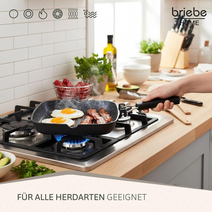 Гриль-сковорода Brieve Black Titanium індукційна, алюмінієва, з антипригарним покриттям (24x24 см)