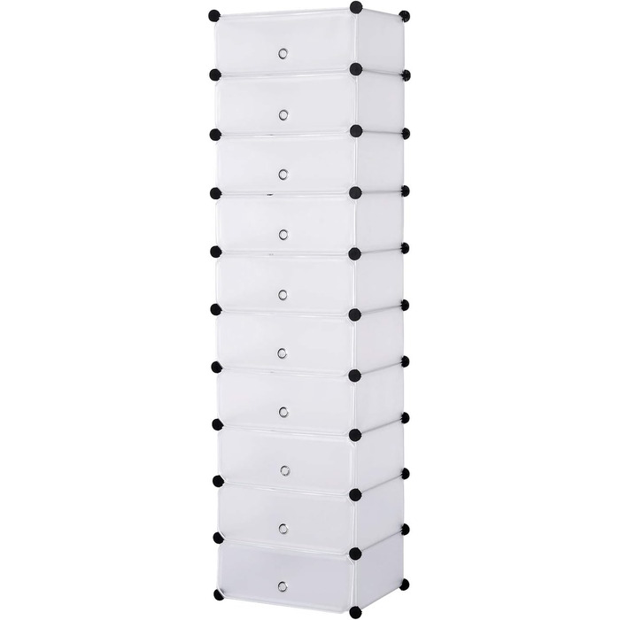 WOLTU Shoe Box, Shoe Storage, Set of 10, Stackable Design, for 20 Pairs, with Door, Hooks, 40x30x170 cm, White (47 x 35 x 170 cm, White)