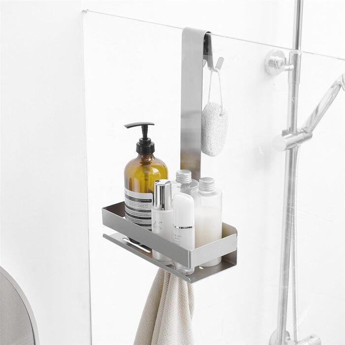 Kelelife Shower Shelf for Hanging, Shower Shelf No Drilling, Stainless Steel Shower Shelf with Hooks for Frameless Glass Door, Shampoo Holder for Shower (Silver)
