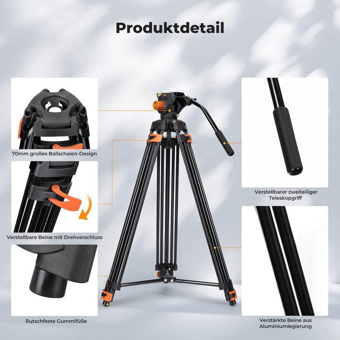 Відеоштатив K&F Concept 202 см з гідравлічною головою та швидкою зміною платформи, посилений тринога для DSLR, відеокамер та дзеркальних камер, навантаження до 8 кг