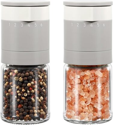 Набір з 2 мельниць для солі та перцю Vucchini з керамічним механізмом, регулювання помелу, сірий та білий колір