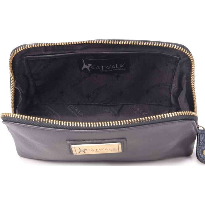 Сумка-косметичка Catwalk Collection Emma чорного кольору, середнього розміру, з натуральної шкіри для ручної сумки