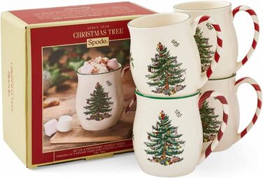 Набір з 4 кружок Portmeirion Spode з різдвяним ялинковим мотивом і ручками у вигляді льодяників