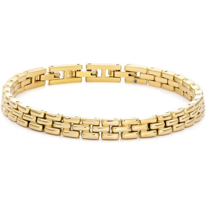 Чоловічий браслет Fossil з нержавіючої сталі або шкіри з надійним застібкою-годинником. Сріблястий та чорний (Баттер-Голд)