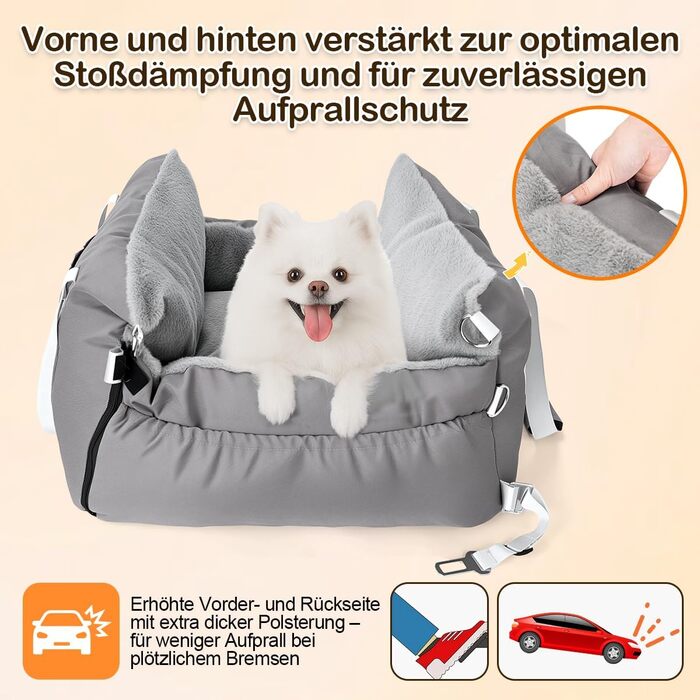 Автокрісло для собак 3-в-1 з переносною ліжком для маленьких собак – зручне автокрісло з розкладною поверхнею, м'яким матрацом, для переднього або заднього сидіння, внутрішнє та зовнішнє (02-Сірий)