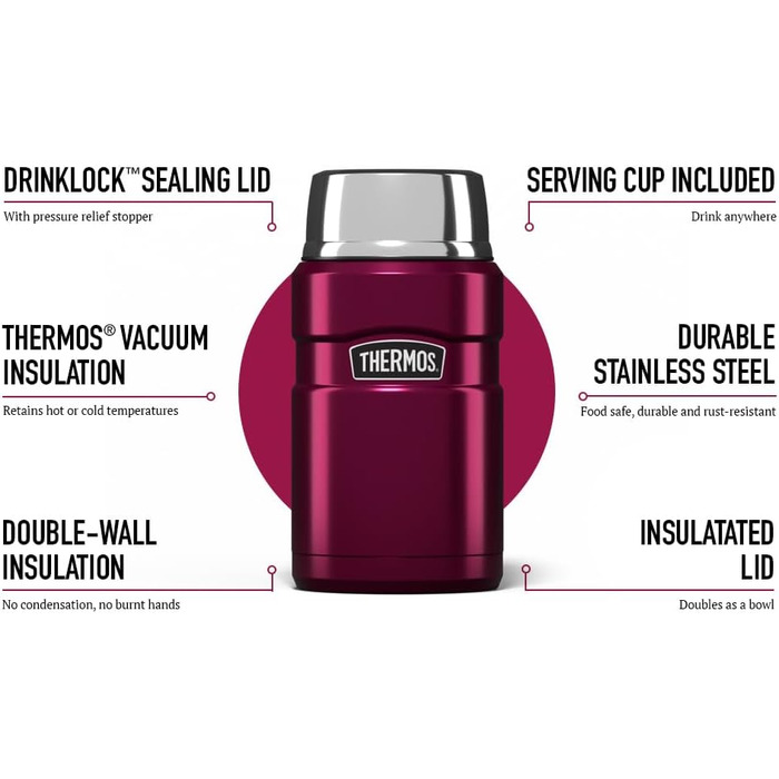 Термос з нержавіючої сталі, малинового кольору, 710 мл, Thermos