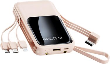 Портативний зарядний пристрій Powerbank 10000mAh з вбудованими кабелями (USB-C) для iPhone, Android, Google Pixel (Dark Pink)