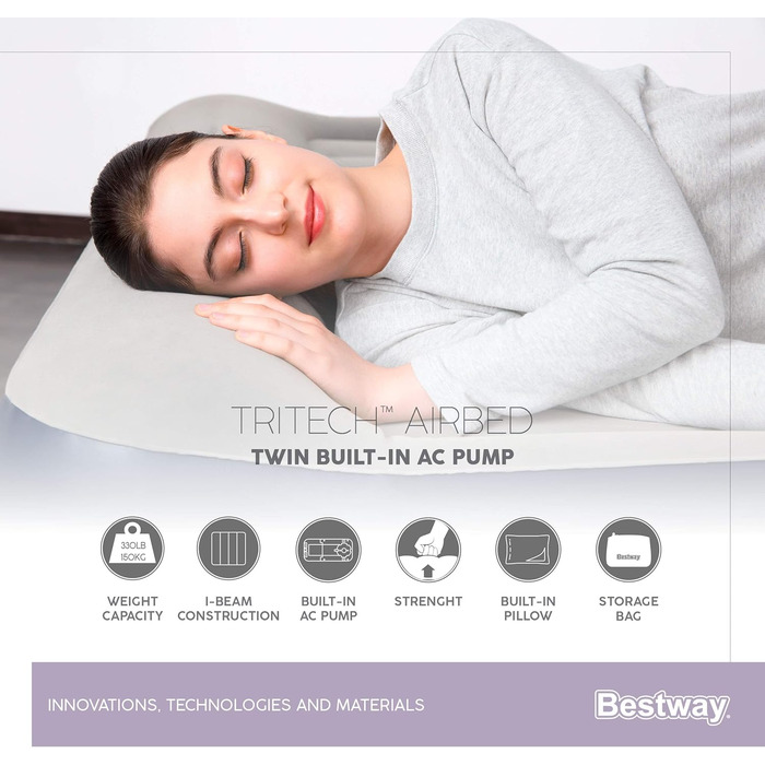 Надувне ліжко Bestway Tritech™ Vento, 191 x 97 x 46 см, односпальне, з вбудованим електронасосом