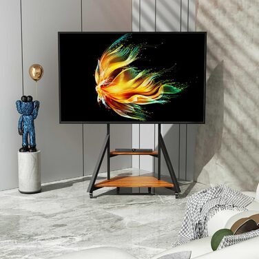 Стійка для телевізора Boden 65-100 дюймів з поличкою, чорна, VESA 800x600, на колесах