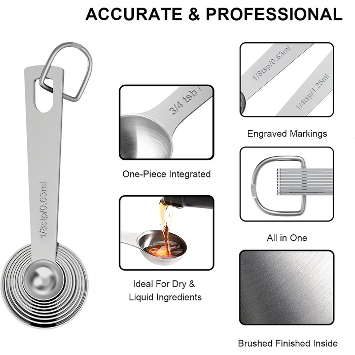 21-Piece Stainless Steel Measuring Cups and Spoons Set, Wildone Stackable Metal Measuring Cups and Spoons for Cooking and Baking, Includes 7 Cups, 9 Spoons, and 5 Mini-Spoons