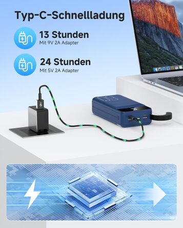 Power Bank 60000mAh 22,5W USB-C: Зовнішній акумулятор для смартфонів, планшетів, блакитний