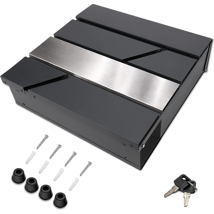 Поштовий ящик Verda з газетницею, нержавіюча сталь, антрацит, 37x37x11 см, з ключами, вікном та табличкою для імені - сучасний вуличний поштовий ящик