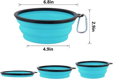 Складаний миска для собак SLSON, 2 шт., з кришкою та карабінами, 1000 мл, блакитний та зелений