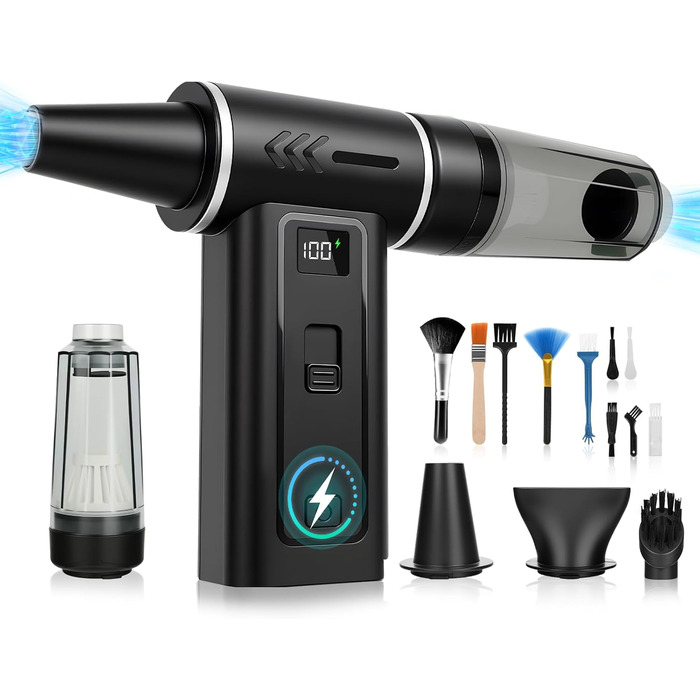 HERBYD 2-в-1 Електричний Пилосос-Обдув 180000 об/хв з Акумулятором 8000mAh та Цифровим Дисплеєм для Комп'ютера, Клавіатури, Дому та Автомобіля