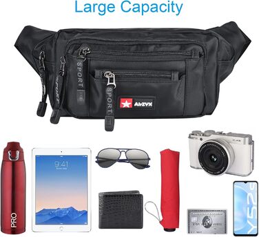 Водонепроникна поясна сумка-бананка для чоловіків та жінок. Чорна, з блискавкою, для подорожей, піших прогулянок та активного відпочинку на природі.