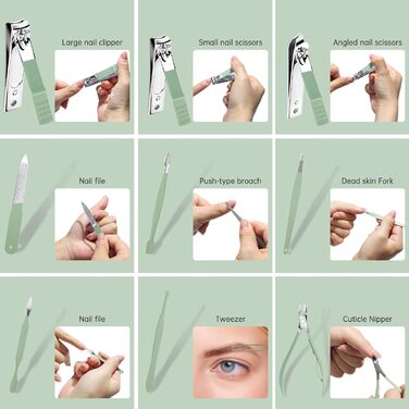 Набір для манікюру та педикюру 16 предметів: професійний набір для підстригання нігтів, чоловічий/жіночий (зелений)