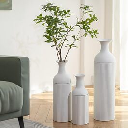 Large White Metal Floor Vase - Modern Textured Design, 68/51/41cm - Perfect for Pampas Grass, Living Room, Bedroom, Fireplace & Entryway