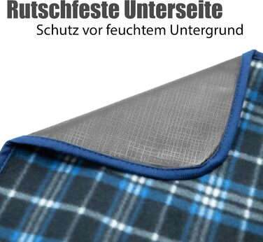 Плед для пікніка BigDean 200x200 см водонепроникний, клітинка, темно-синій – великий плед для пляжу, саду, парку
