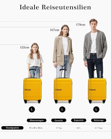 Набір валіз COOLIFE для ручної поклажі (55x35x20cm + 40x25x20cm) з TSA замком, 4 колеса, ABS, жовто-чорний колір