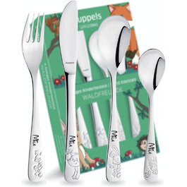 Дитячий набір столових приборів Kinderbesteck Waldfreunde з гравіюванням імені - персоналізований посуд - унікальний хрещення для хлопчика/дівчинки - 4-х предметний набір