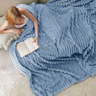 BEDSURE Плед-декор для дому - вовняний та флісовий плед, ковдра на диван, м'який теплий плед з крупної в'язки для вітальні, плед, покривало (220 x 240 см, небесно-блакитний)