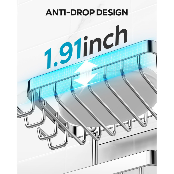 Підставка для мила Nieifi з двома ярусами та зливом, нержавіюча сталь, без свердління, для душової кабіни та ванної кімнати (срібляста)