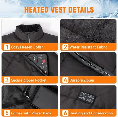 Обогреваемая жилетка для женщин и мужчин, двойной регулятор, 3 температурных режима и 6 зон обогрева, ветро- и водонепроницаемая ткань, оснащена аккумулятором 16000mAh, подходит для походов, катания на лыжах, рыбалки, размер XL
