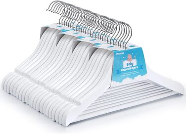 Дерев'яні вішалки для дитячого одягу Homewit, 24 шт. з вирізами для спідниць та штанів, 360° обертання, для дівчаток та хлопчиків, білі, 30 см