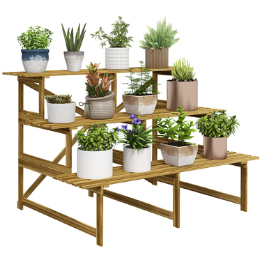 Outsunny Plant Ladder Flower Shelf 3-Tier Fir Wood 120x80x78cm for Garden Balcony & Terrace