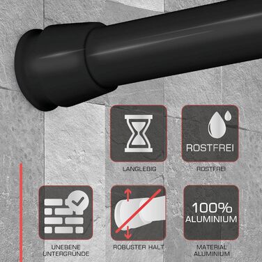 Телескопічна штанга для душу без свердління, регульована – кріпиться без свердління, протиковзна, для штори для душу (70-120 см, чорний)