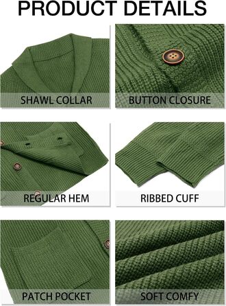 Чоловічий в'язаний кардиган Runcati з коміром-шарфом, візерунок коси, ґудзикова застібка, зимовий, великий, з кишенями (M, Оливковий (Army Green))